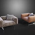 Two Modern Single Sofas Gray and Brown with Soft Cushions and Metal Legs 3d model