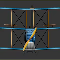Blue Cartoon Style Biplane Featuring Yellow Propeller Whale Face And Windows