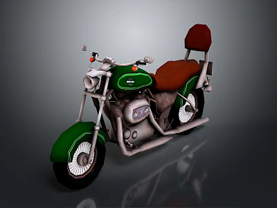 Green Vintage Motorcycle With Brown Seat And Classic Retro Design Details 3d model