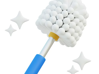 Household Cleaning Brush With Blue Handle And White Sponge Head For Sparkling Surfaces 3d model