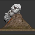Erupting Volcano Model With White Smoke Red Lava And Square Platform