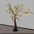 Elegant Window Display Featuring Decorative Tree With Yellow Flowers And Shadow On White Wall 3d model