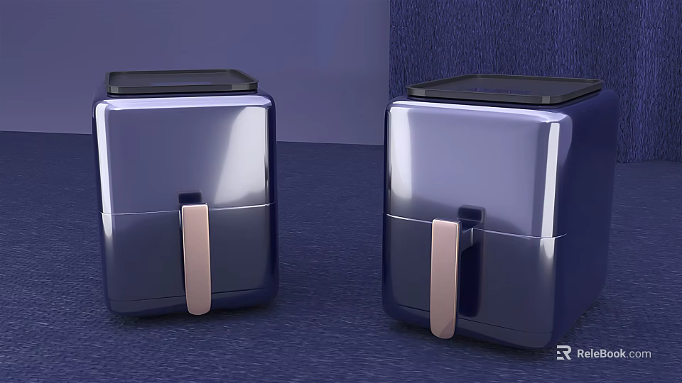 Shiny Navy Blue Kitchen Appliances With Copper Handles And Black Tops 3d model 