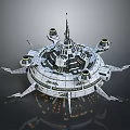 Circular Futuristic Sci Fi Structure With Spiked Top Multiple Metallic Extensions And Glowing Panels 3d model