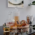 Modern Decorative Ornament Set With Glass Decanters Metal Tray Ice Bucket And Drinking Glasses