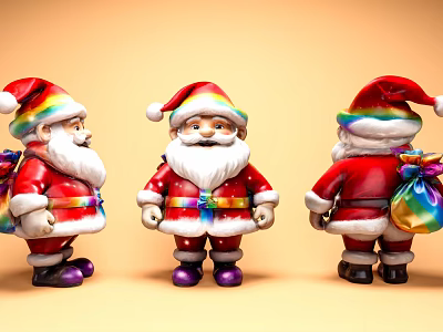 Game Movie Character Santa With Three Different Angles Red Outfit Colorful Hat And Gift Bag 3d model
