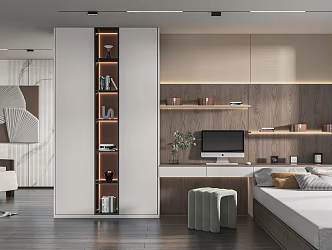 Modern Tatami Bedroom Fabric Bed Computer Desk Bookcase Wardrobe Computer Chair Jewelry Desk Wardrobe Combination 3d model