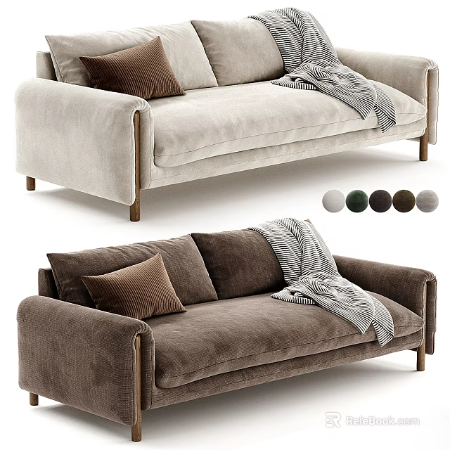 Modern Two Seater Sofa With Cozy Pillows Blanket And Multiple Color Options 3d model 