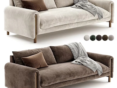 Modern Two Seater Sofa With Cozy Pillows Blanket And Multiple Color Options 3d model