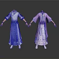 Woman In Traditional Blue And White And Purple Long Robes With Sashes