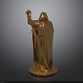 Elegant Golden Hooded Robed Statue With Scepter And Sword On Base