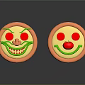 Decorative Ornament Set With Two Circular Playful Expressions Orange Border Yellow Body Red Green Details