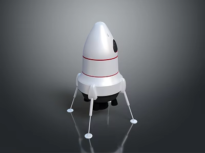 Modern White Rocket Model With Red Stripe Black Base And Support Legs 3d model