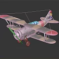 Vintage Biplane Model With Red Wings Gray Fuselage Blue Cockpit And Colorful Tail Propeller