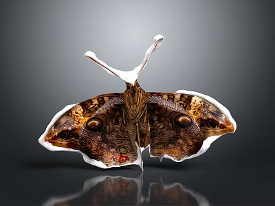Unique Butterfly With Brown Patterned Wings White Edges And Eyespots On Dark Background 3d model