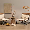 Modern Chairs And Table Set With Beige Cushions Wooden Table Decorative Vase Books And Fruit