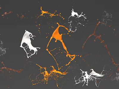 Abstract Art Style Decorative Ornament Set With Orange White Brown Paint Splatter On Gray Background 3d model
