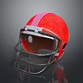 Classic Red American Football Helmet With White Stripes And Metal Facemask