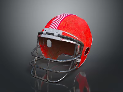 Classic Red American Football Helmet With White Stripes And Metal Facemask 3d model