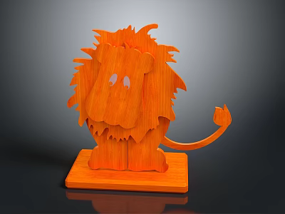 Orange Lion Shaped Wooden Decorative Ornament Set For Home Decor With Stable Base 3d model