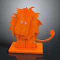 Orange Lion Shaped Wooden Decorative Ornament Set For Home Decor With Stable Base