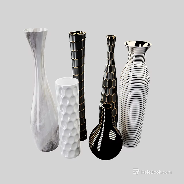 Ceramic Vases With Various Textured Patterns And Modern Design Styles 3d model