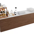 Dessert Shop Wooden Counter With Display Shelf Fresh Pastries Bread Coffee Machine And Glass Cups