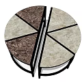 Round Coffee Table With Black Metal Legs And Segmented Marble Top Design 3d model