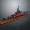 Detailed Warship Model With Red Blue Hull Deck Turrets And Antenna Structure
