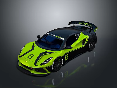 Sporty Lotus Yellow And Black Sports Car With Number 8 Design 3d model