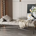 Modern Upholstered Bench In Living Room With Pillow Throw Blanket Artwork And Plant