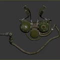 Military Style Vintage Flamethrower With Green Gas Cylinders Spray Gun Component And Connected Pipes