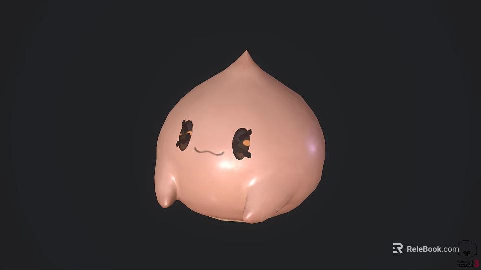 Cute Pink Round Cartoon Character With Smiling Face And Black Eyes On Dark Background 3d model 