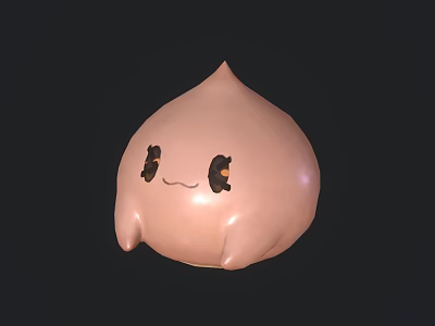 Cute Pink Round Cartoon Character With Smiling Face And Black Eyes On Dark Background 3d model