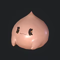 Cute Pink Round Cartoon Character With Smiling Face And Black Eyes On Dark Background