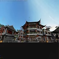 Traditional Chinese Commercial Street With Overhanging Eaves Red Lanterns And Multi Story Shops