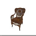 Traditional Wooden Armchair With Circular Rattan Back And Carved Armrests Ornate Legs
