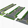 Municipal Road Design With Multiple Lanes Green Belts And Traffic Markings
