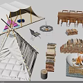 Outdoor Camping Furniture Set Including Tent Dining Table Chairs Fire Pit and Firewood