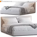 Modern Double Bed With Sleek Headboard White Sheets Gray Throw And Furry Blanket
