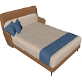 Modern Single Bed With Brown Headboard White Blue Mattress And Blue Pillows