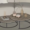 Round Marble Top Coffee Tables With Black Metal Frame And Decorative Items