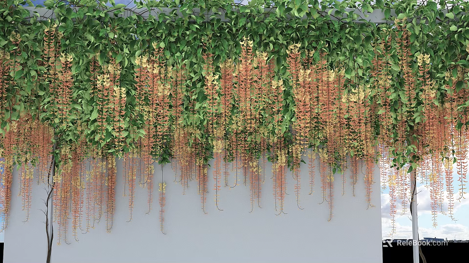 Lush Green Hanging Vines with Cascading Leaves Decorating Wall Surface 3d model