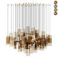 Modern Chandelier With Layered Square Glass Blocks In Amber And Gold Tones