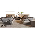 Modern Single Bed Bedroom Interior with Upholstered Headboard Cozy Bedding and Nightstand Table Lamp