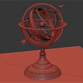 Silver Metal Decorative Ornament Set With Armillary Sphere Design And Wooden Base On Map Tabletop