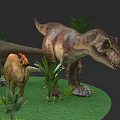 Various Prehistoric Reptiles Including Dinosaurs Pterosaur And Eggs In Grassland With Palm Trees
