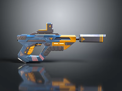 Sci Fi Blue And Yellow Gun With Modern Design Scope And Handle 3d model