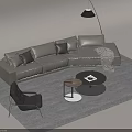 Modern L shaped Sofa and Coffee Table Set with Pillows Floor Lamp and Accent Chair