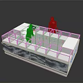 Modern Building Model With Block Structure And Water Pattern Base Featuring Two People